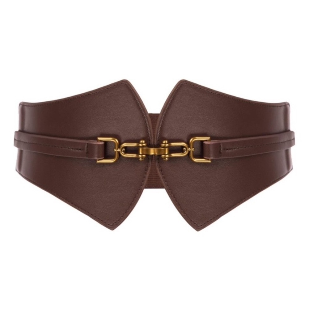 Brown Vegan Leather Waist Belt with Gold Accents